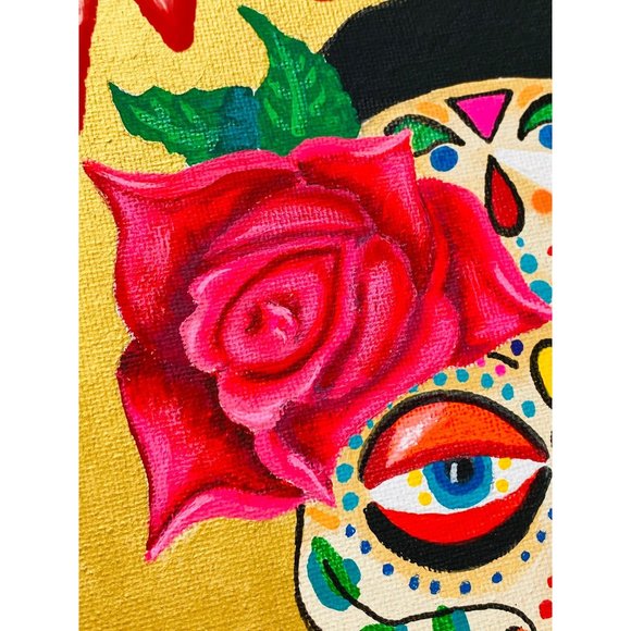 Sugar Skull Bride - Original Wall Art Mixed Media Handmade Painting  8”x10” - Picture 3 of 5